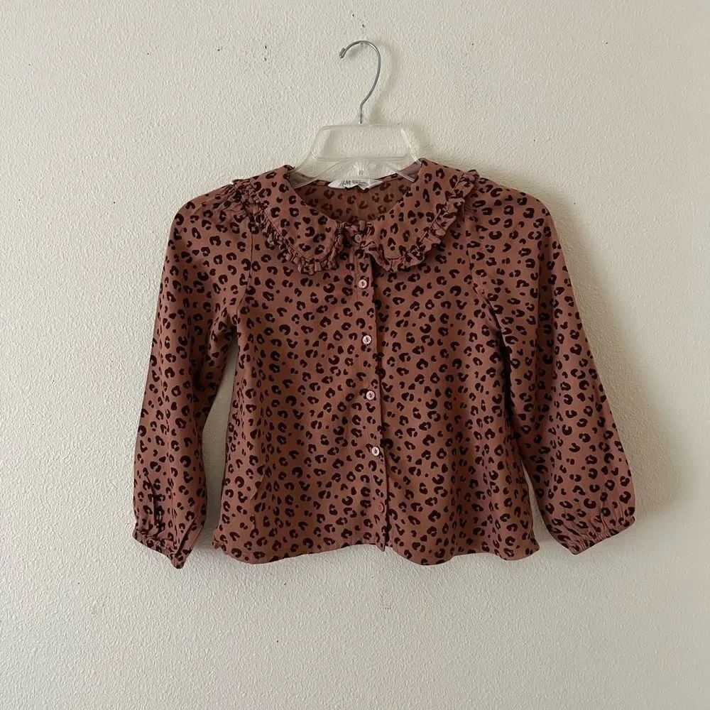 H&M Girl Leopard Print Botton down Blouse size 7